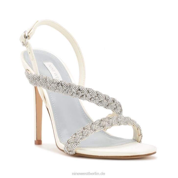 Nine West RR2J395Tiff Slingback-Sandalen mit Absatz Elfenbeinfarbener Satinkristall