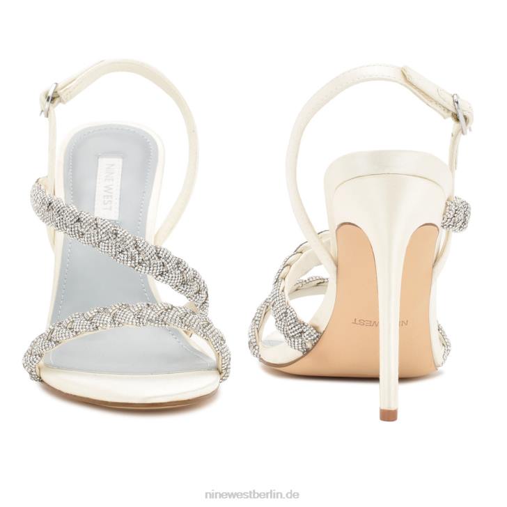 Nine West RR2J395Tiff Slingback-Sandalen mit Absatz Elfenbeinfarbener Satinkristall