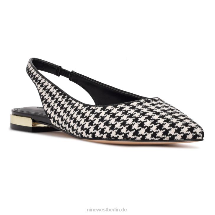 Nine West RR2J1097Lucee Slingback-Flats mit spitzer Zehenpartie schwarz/weißer Hahnentritt