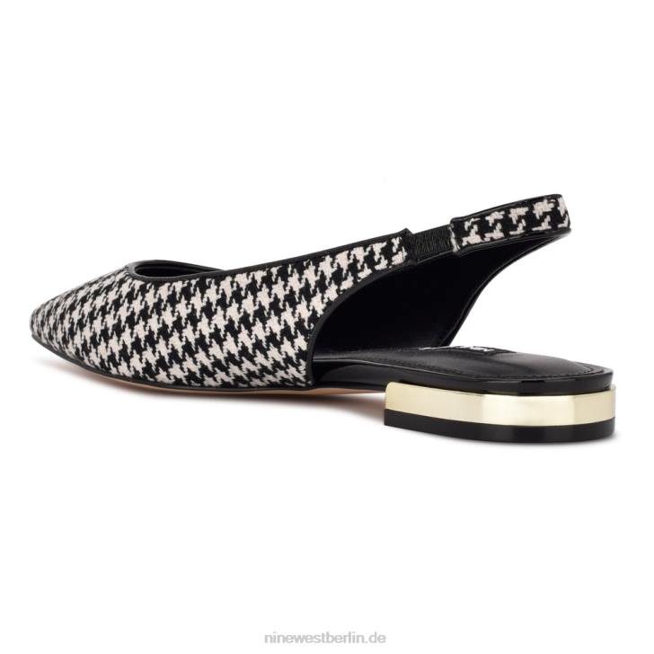 Nine West RR2J1097Lucee Slingback-Flats mit spitzer Zehenpartie schwarz/weißer Hahnentritt