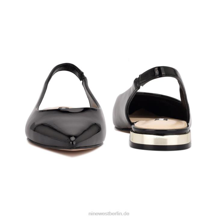 Nine West RR2J1112Lucee Slingback-Flats mit spitzer Zehenpartie schwarzes Lackleder