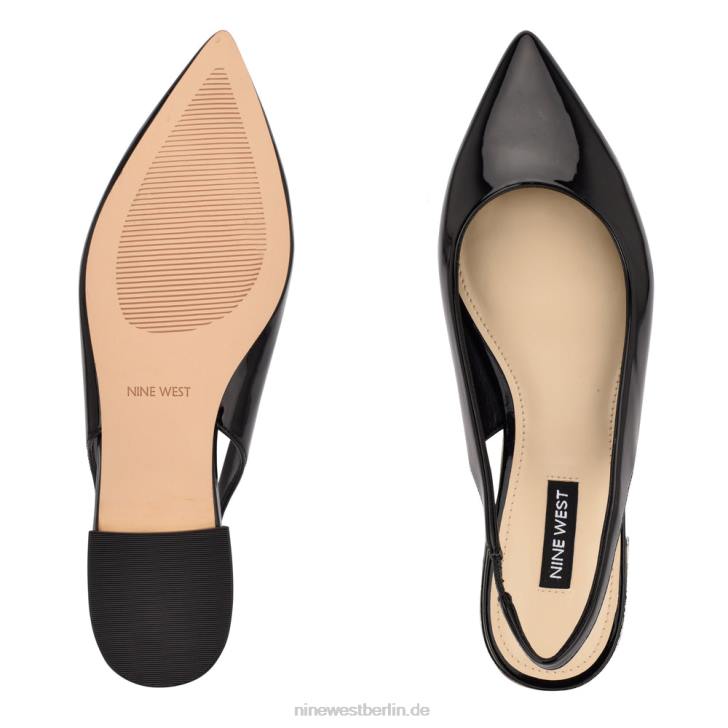 Nine West RR2J1112Lucee Slingback-Flats mit spitzer Zehenpartie schwarzes Lackleder