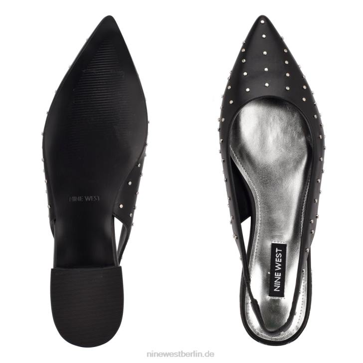 Nine West RR2J1113Lucee Slingback-Flats mit spitzer Zehenpartie schwarzes Leder mit Nieten