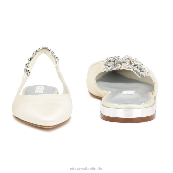 Nine West RR2J1783Loriah Slingback-Flats Elfenbeinfarbener Satinkristall