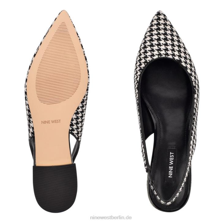 Nine West RR2J2149Lucee Slingback-Flats mit spitzer Zehenpartie schwarz/weißer Hahnentritt