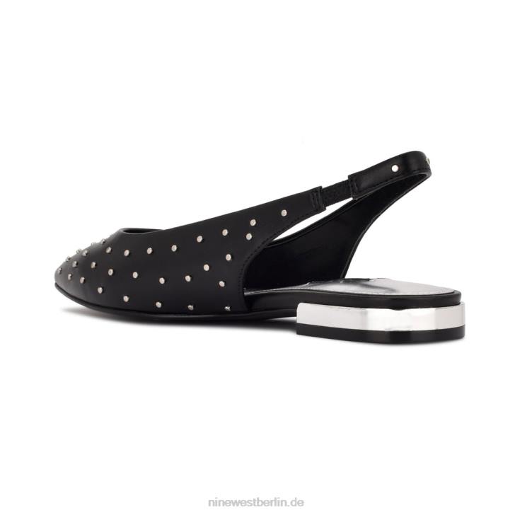Nine West RR2J2222Lucee Slingback-Flats mit spitzer Zehenpartie schwarzes Leder mit Nieten