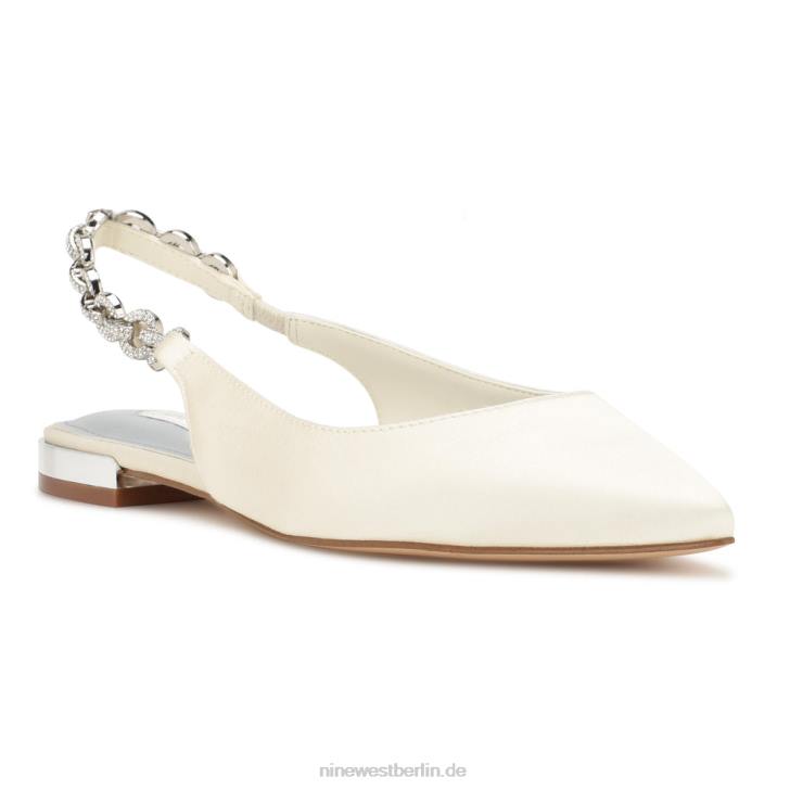 Nine West RR2J2306Loriah Slingback-Flats Elfenbeinfarbener Satinkristall