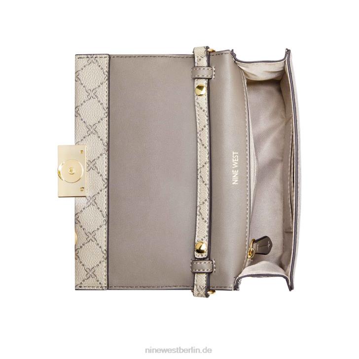 Nine West RR2J2637Kathy Mini-Umhängetasche mit Überschlag Beiges Logo-Multi
