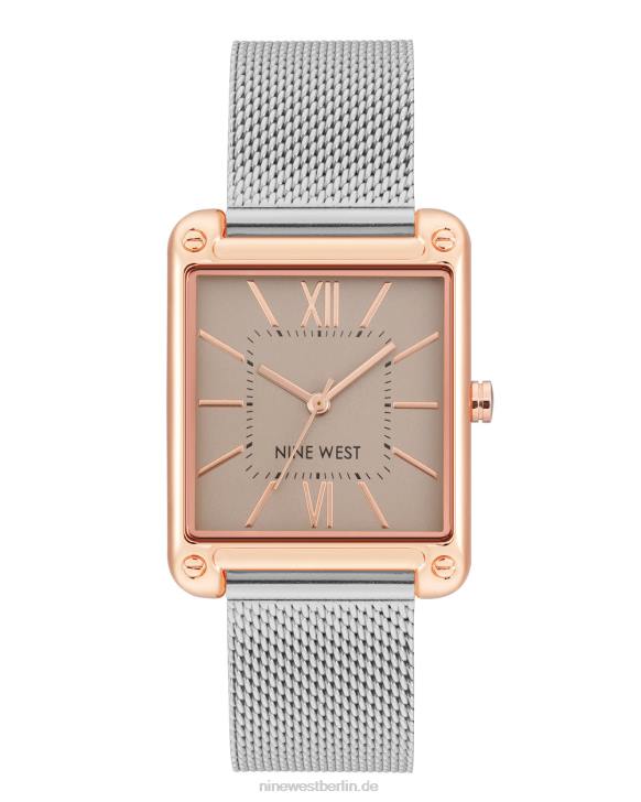 Nine West RR2J2862Uhr mit rechteckigem Mesh-Armbandgehäuse silberton